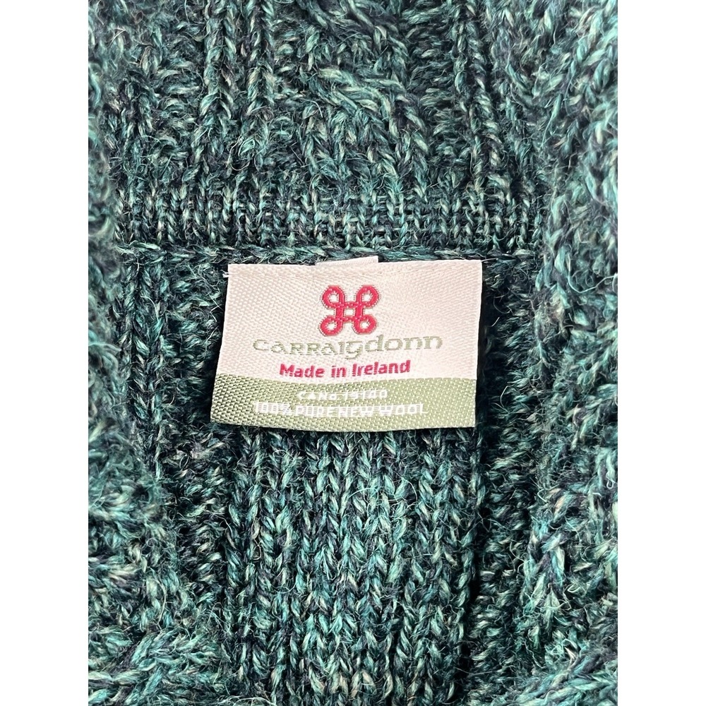 Carraig Donn Aran Green Cardigan Sweater Women XL 100 Pure New Wool Made Ireland - Picture 2 of 13